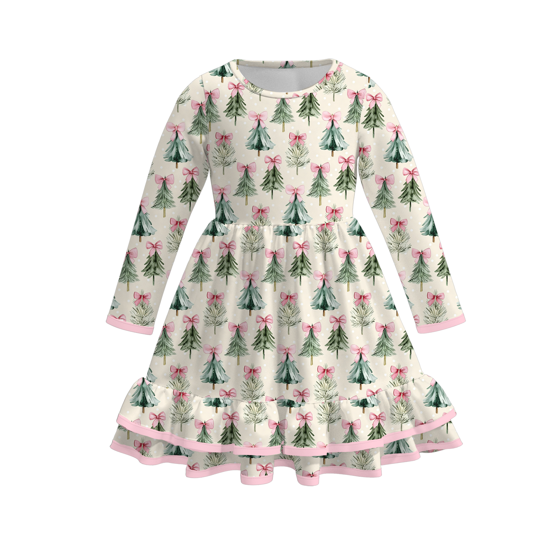(Pre Order)Girls Christmas Print Ruffle Dress
