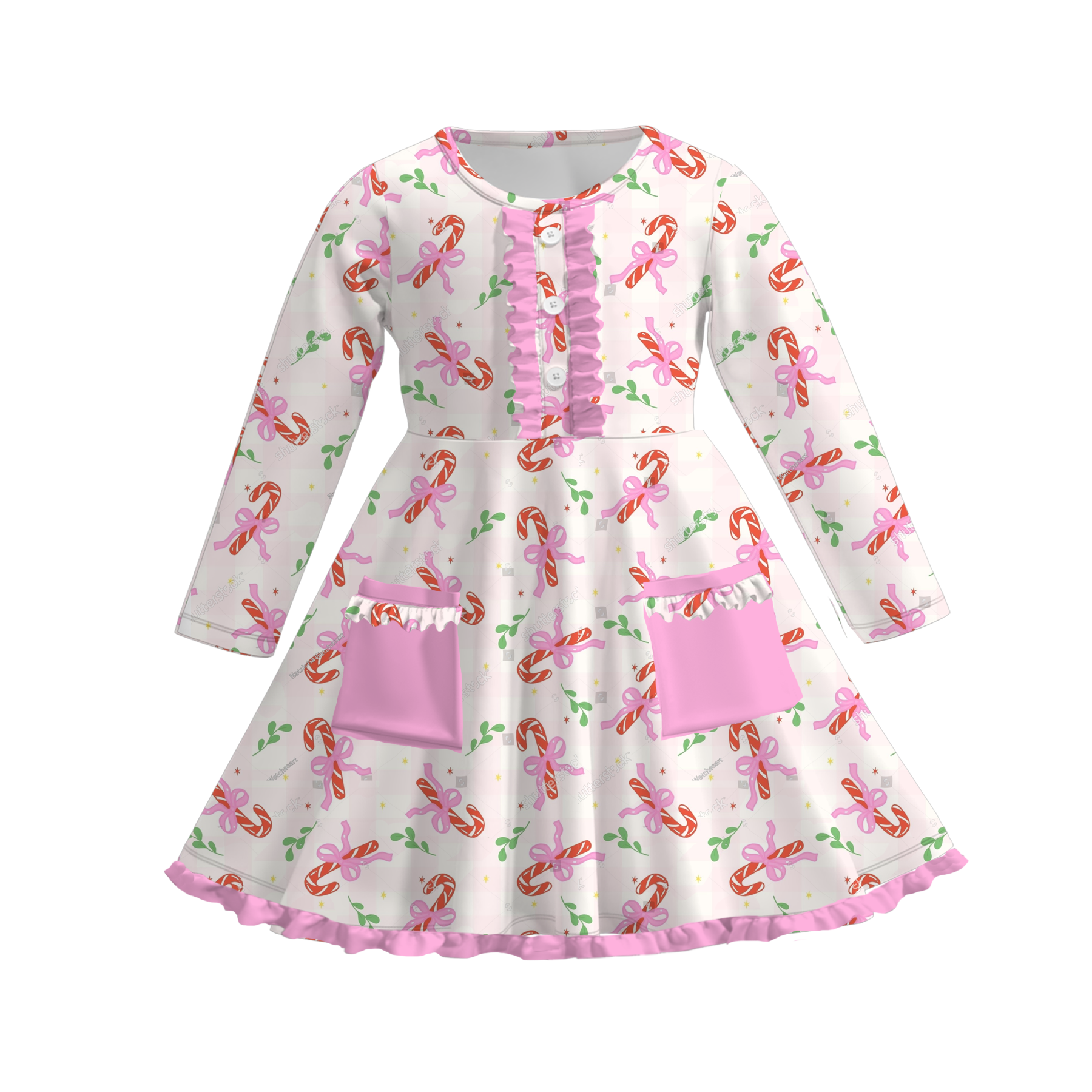 (Pre Order)Girls Christmas Print Dress with Pockets