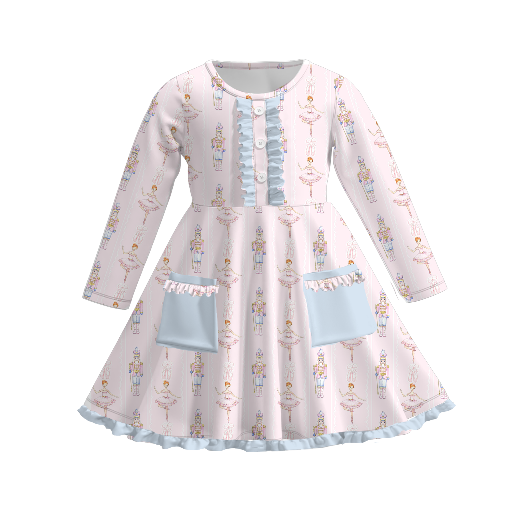 (Pre Order)Girls Christmas Print Dress with Pockets