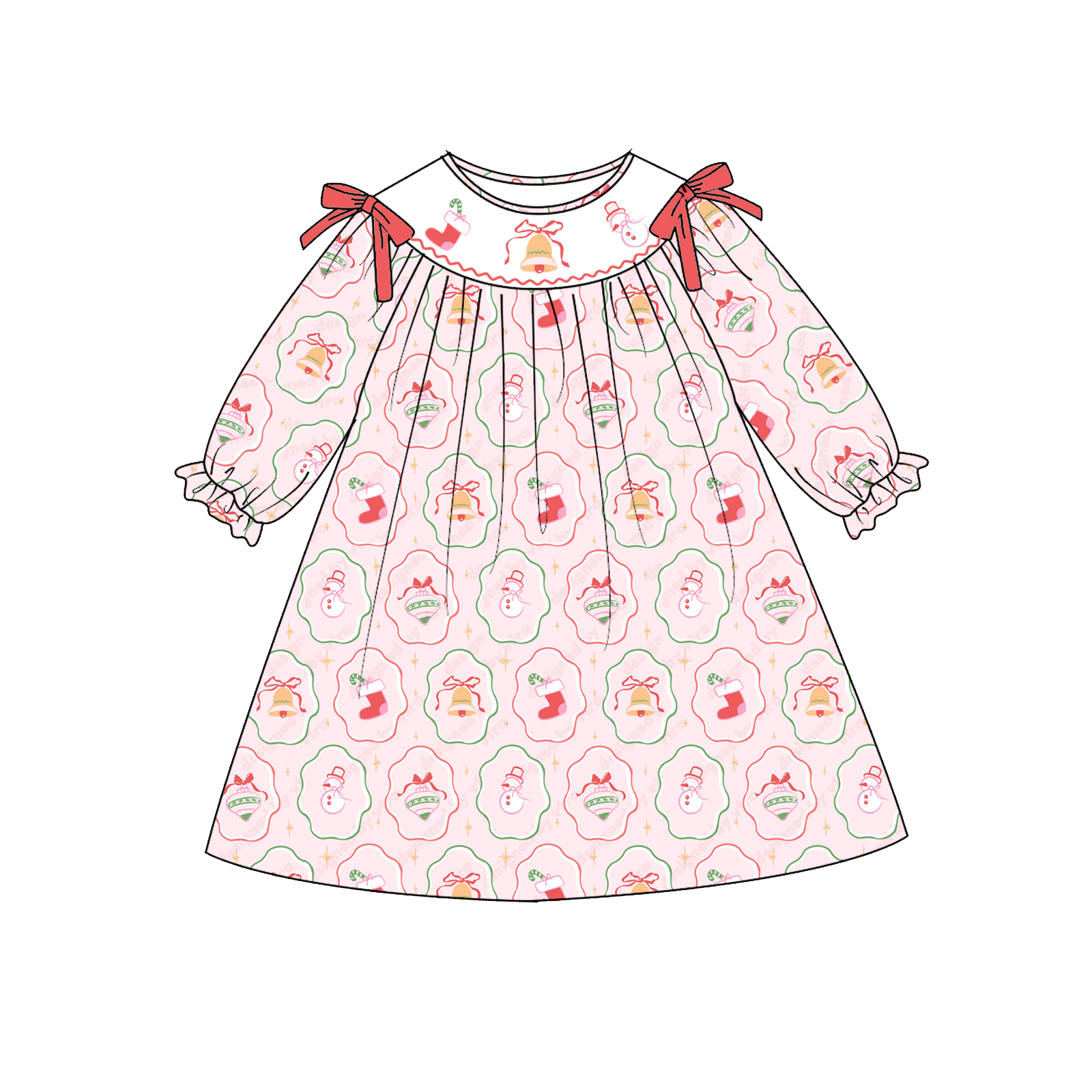 (Pre Order)Siblings Christmas Embroidery Smocked Dress,Set&Romper