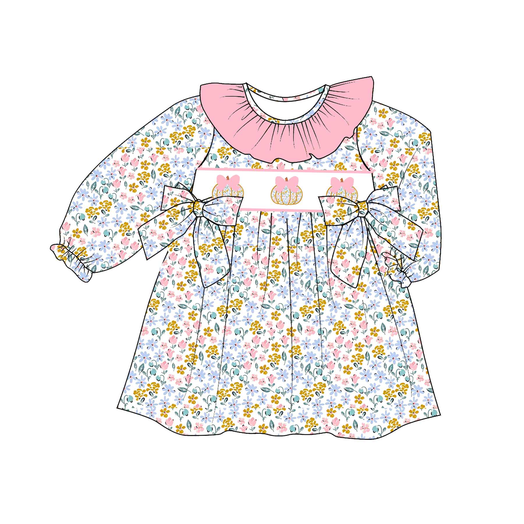 (Weekly Pre-Order)Sisters Fall Pumpkin Embroidery Smocked Dress,Set&Romper(Ends Wednesday)