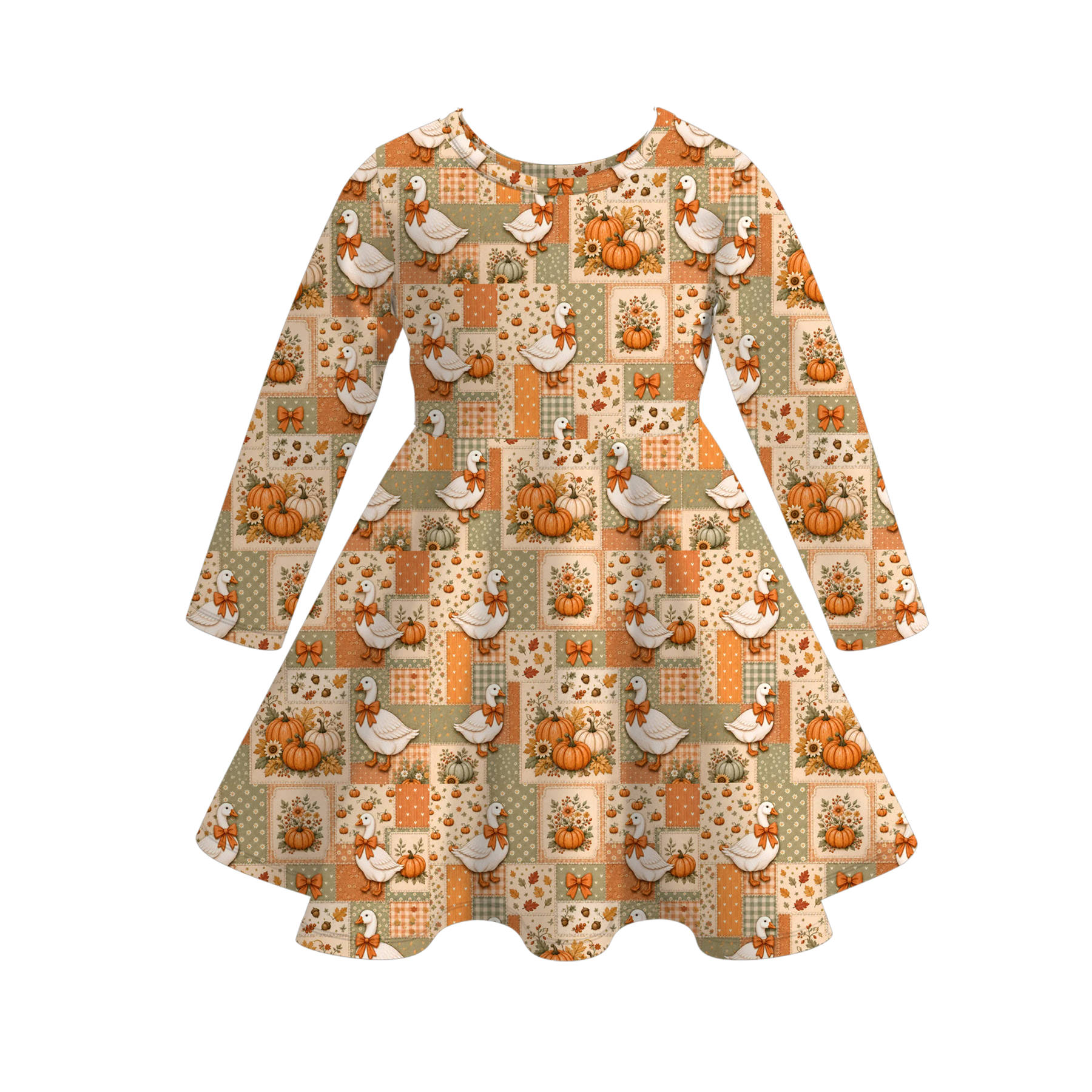 (Pre Order)Girls Fall Goose Print Dress&Outfit Set