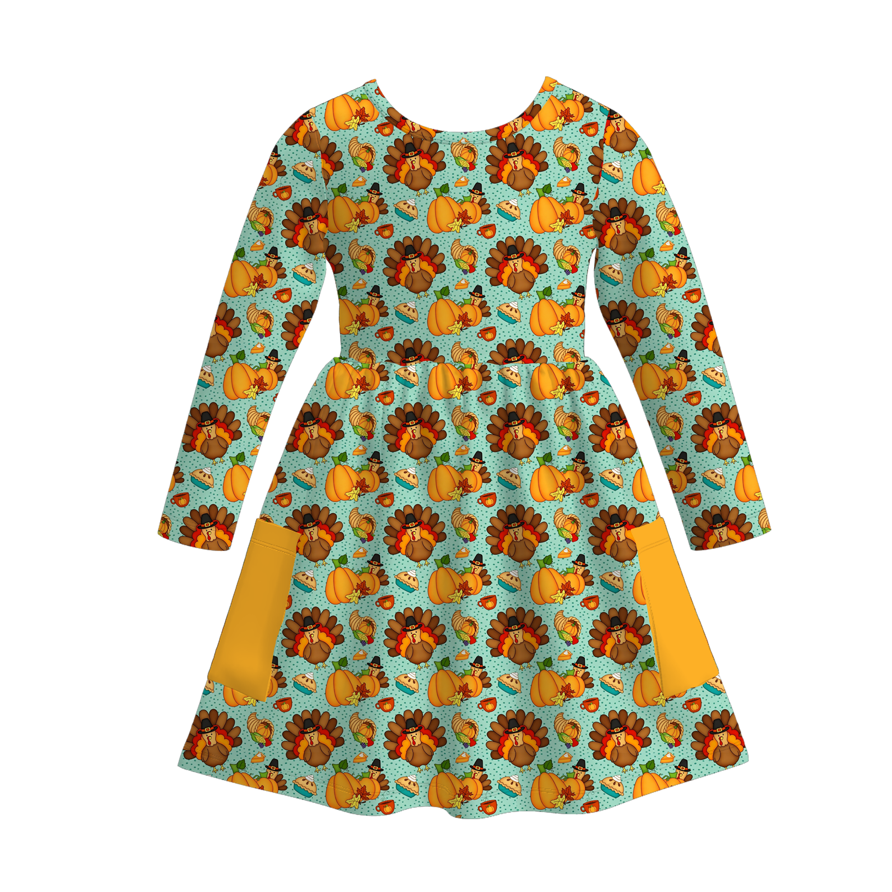 (Pre Order)Girls Thanksgiving Turkey Print Dress&Top