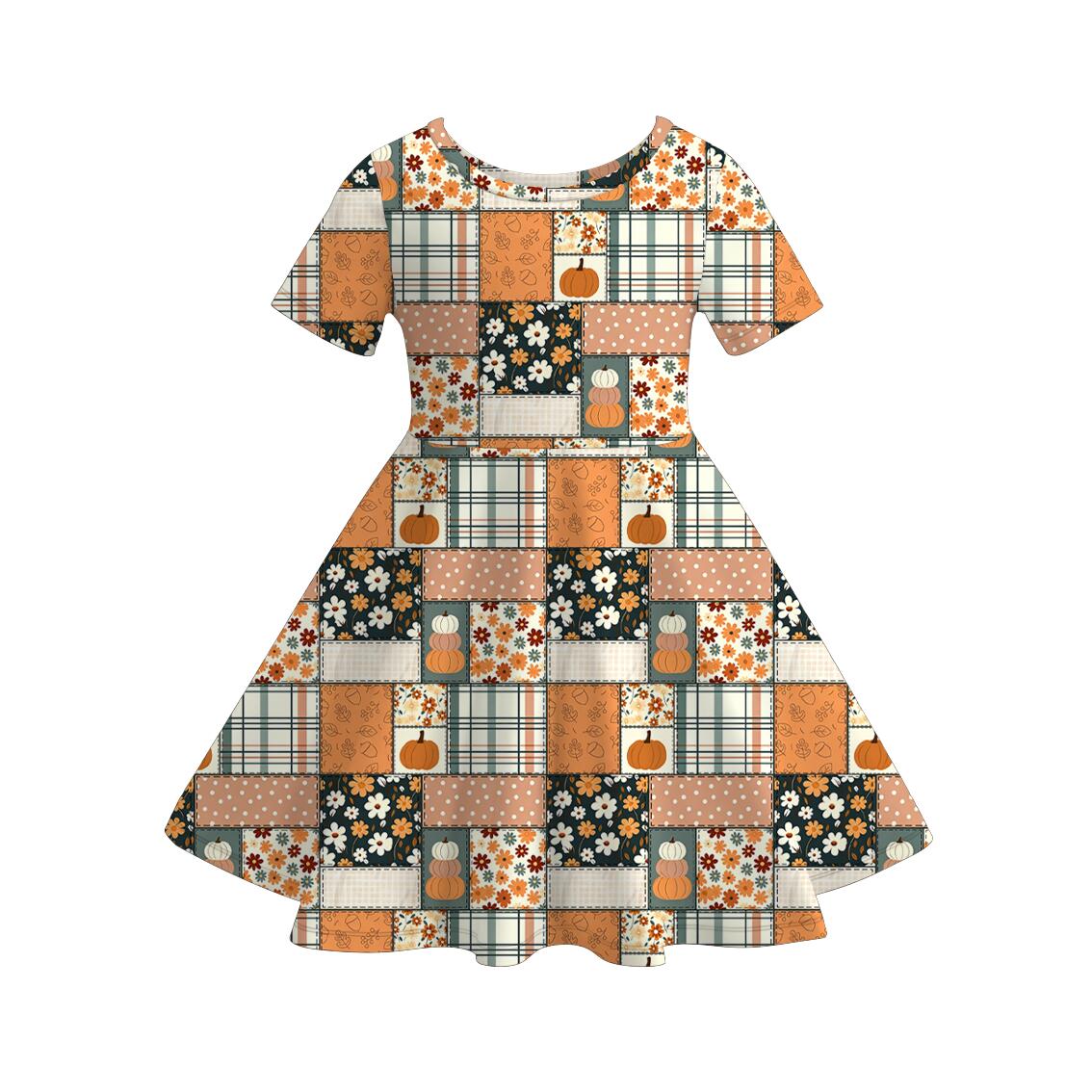 (Pre Order)Girls Fall Pumpkin Print Dress,Set&Jumpsuit