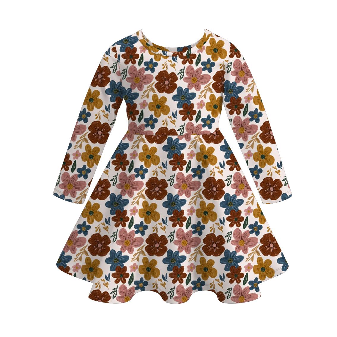 (Pre Order)Girls Fall Floral Print Dress