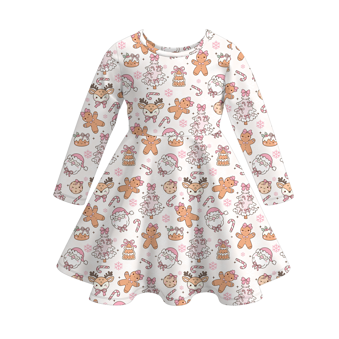 (Pre Order)Sisters Christmas Gingerbread Print Dress&Romper