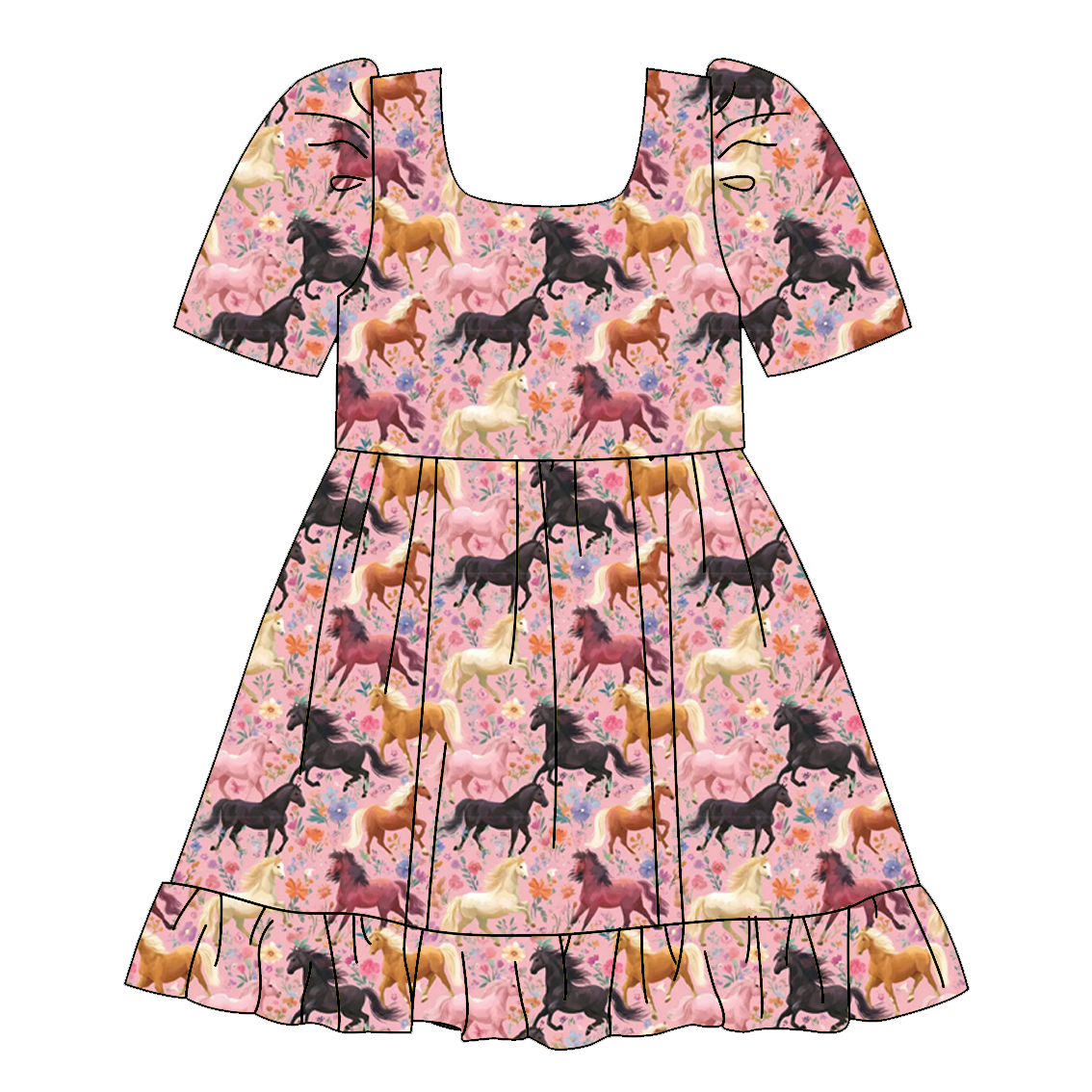 (Pre Order)Sisters Fall Horse Print Dress&Romper