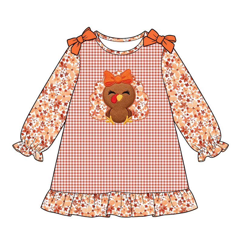 (Pre Order)Girls Thanksgiving Turkey Applique Dress&Romper