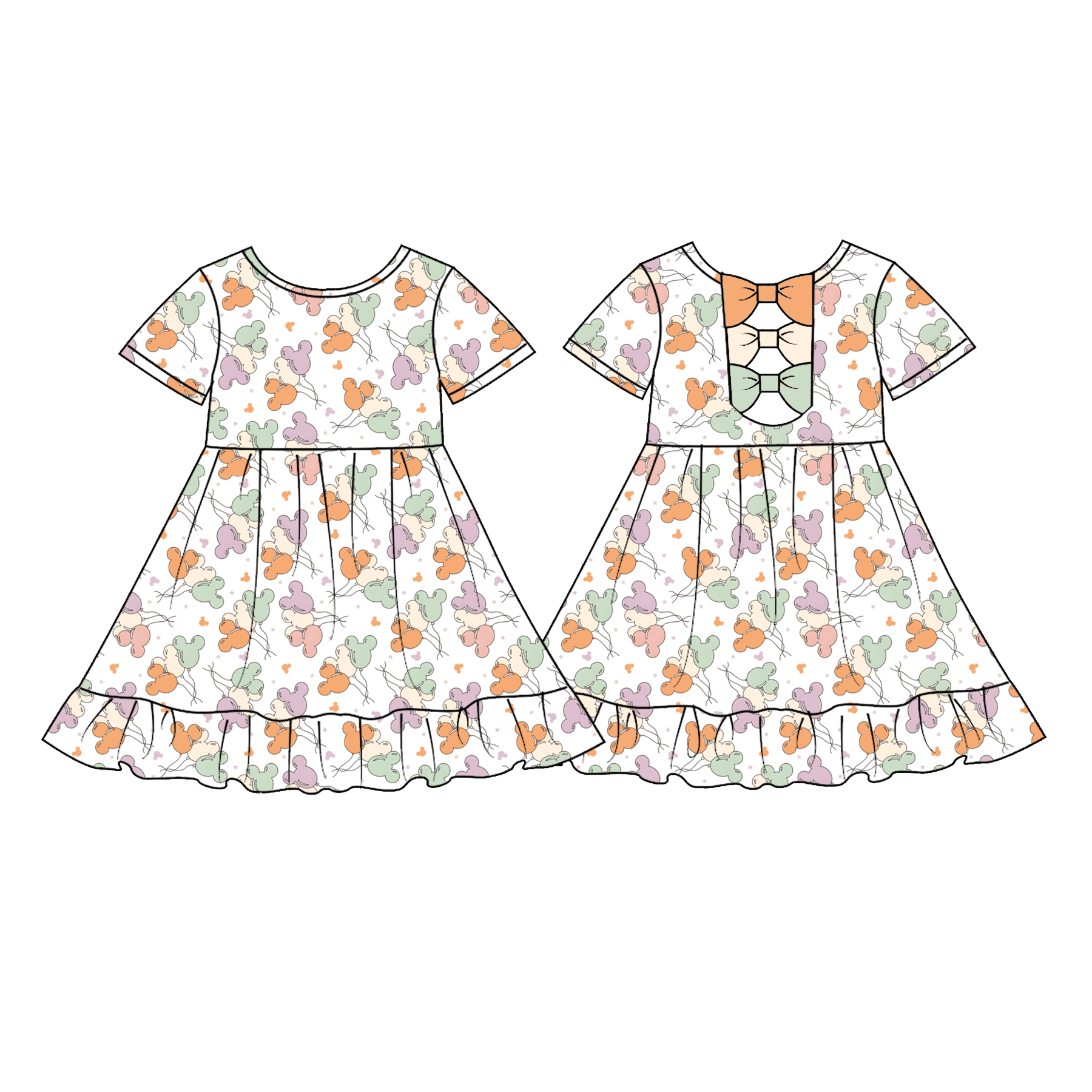 (Weekly Pre-Order)Girls Cartoon Ruffle Bow Dress(Ends 9.13)