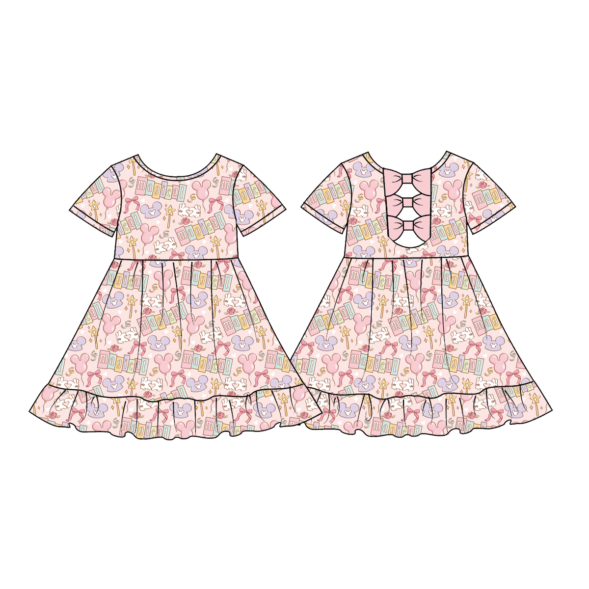 (Pre Order)Girls Cartoon Ruffle Bow Dress