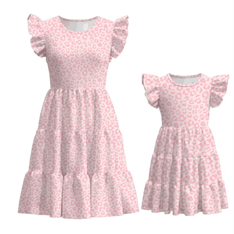 (Pre Order)Summer Mommy and Me Pink Leopard Print Dress
