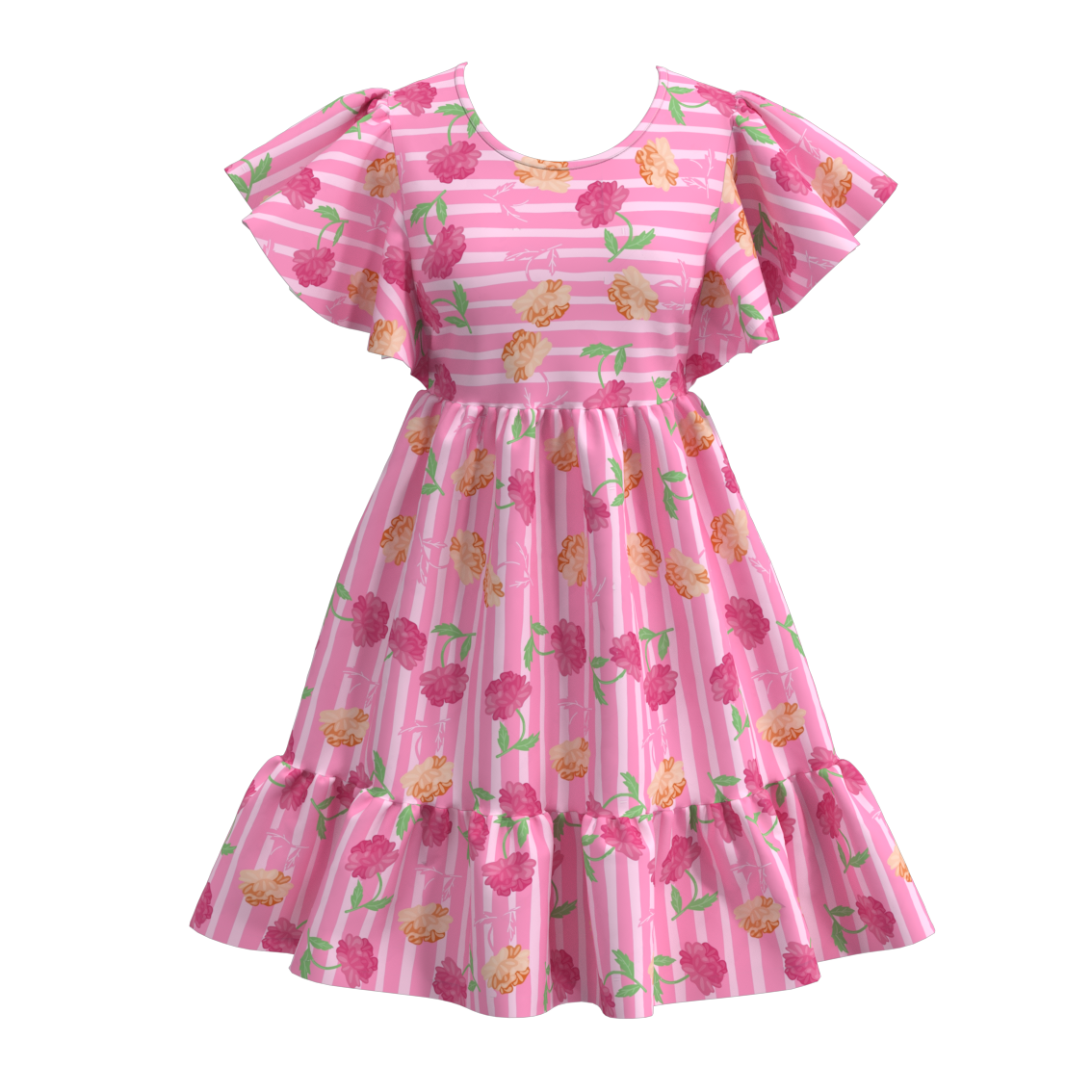 (Pre Order)Summer Flower Stripes Mommy and Me Dress