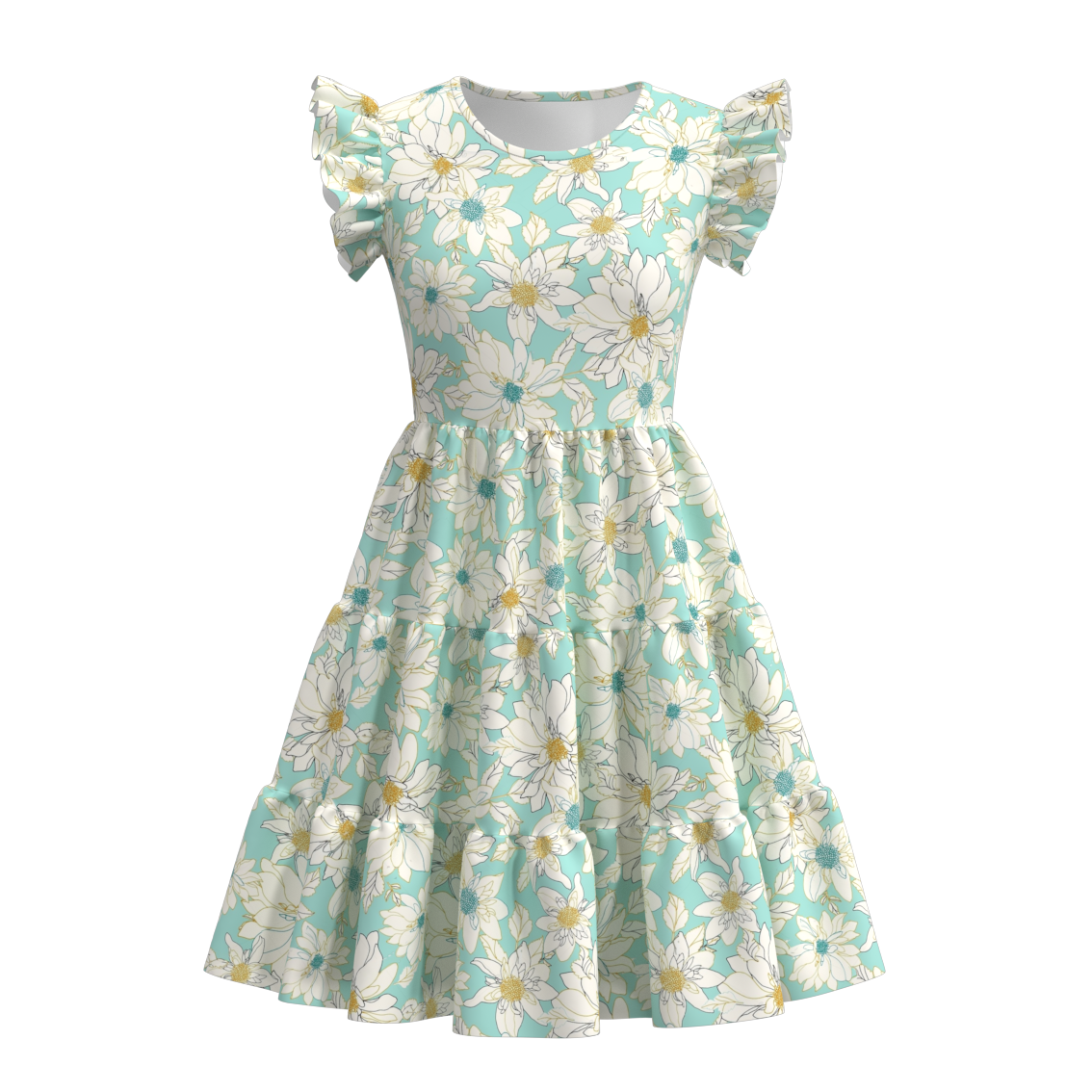 (Pre Order)Summer Flower Print Mommy and Me Ruffled Dress