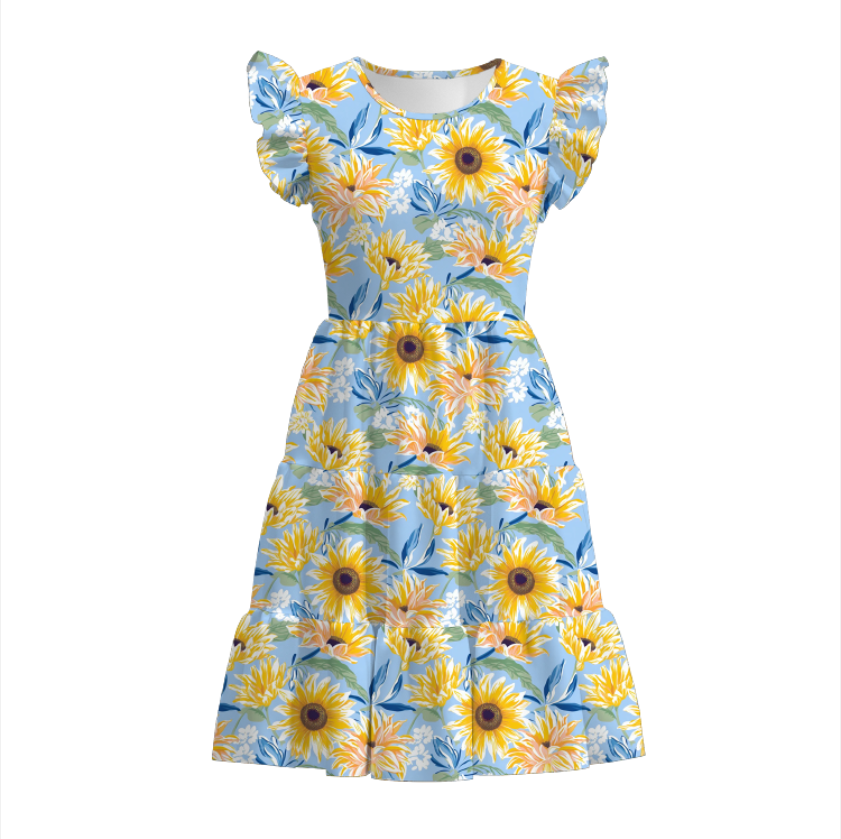 (Pre Order)Mommy and Me Spring&Summer Sunflower Print Dress,Set