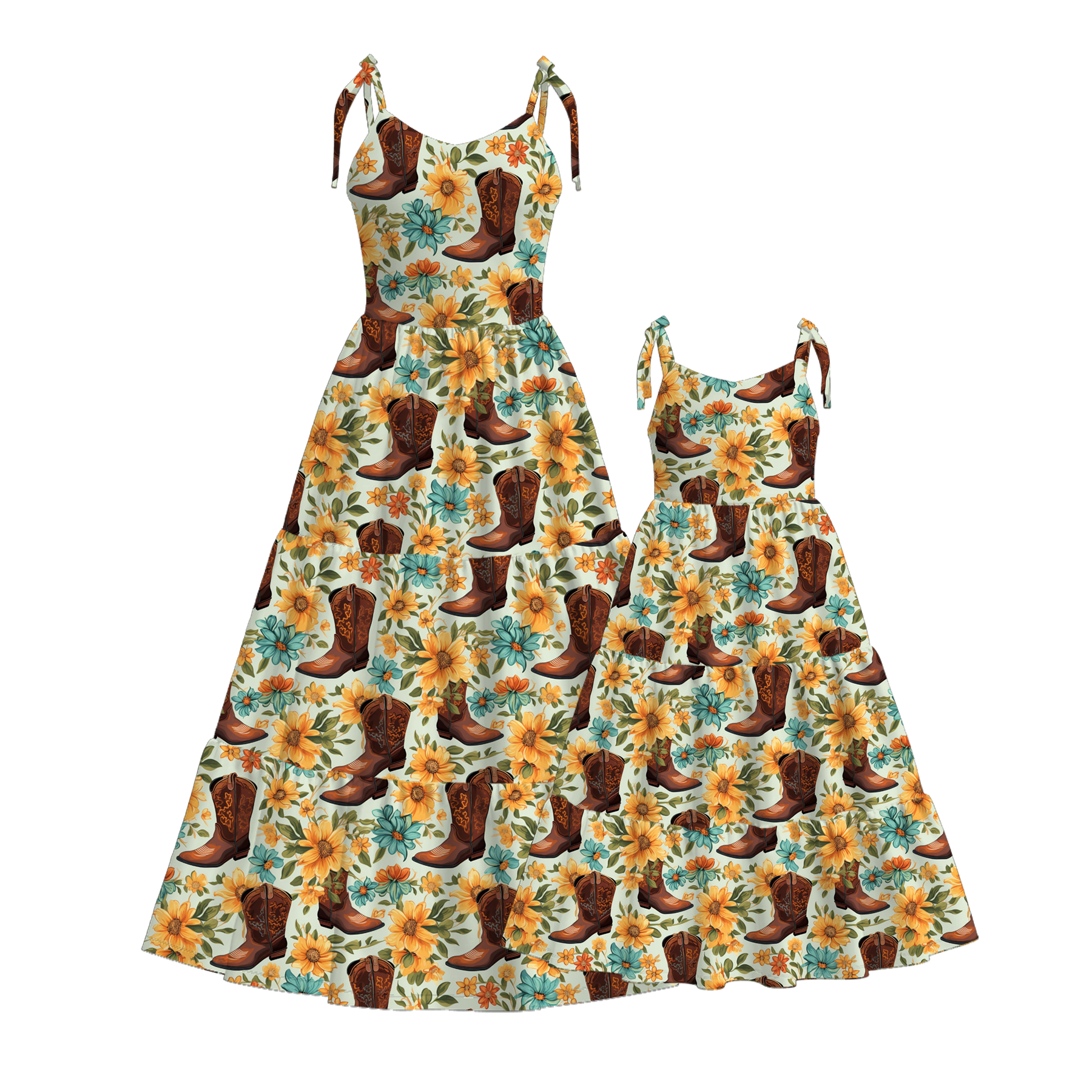 (Pre Order)Mommy and Me Spring&Summer Boots Print MAXI Dress