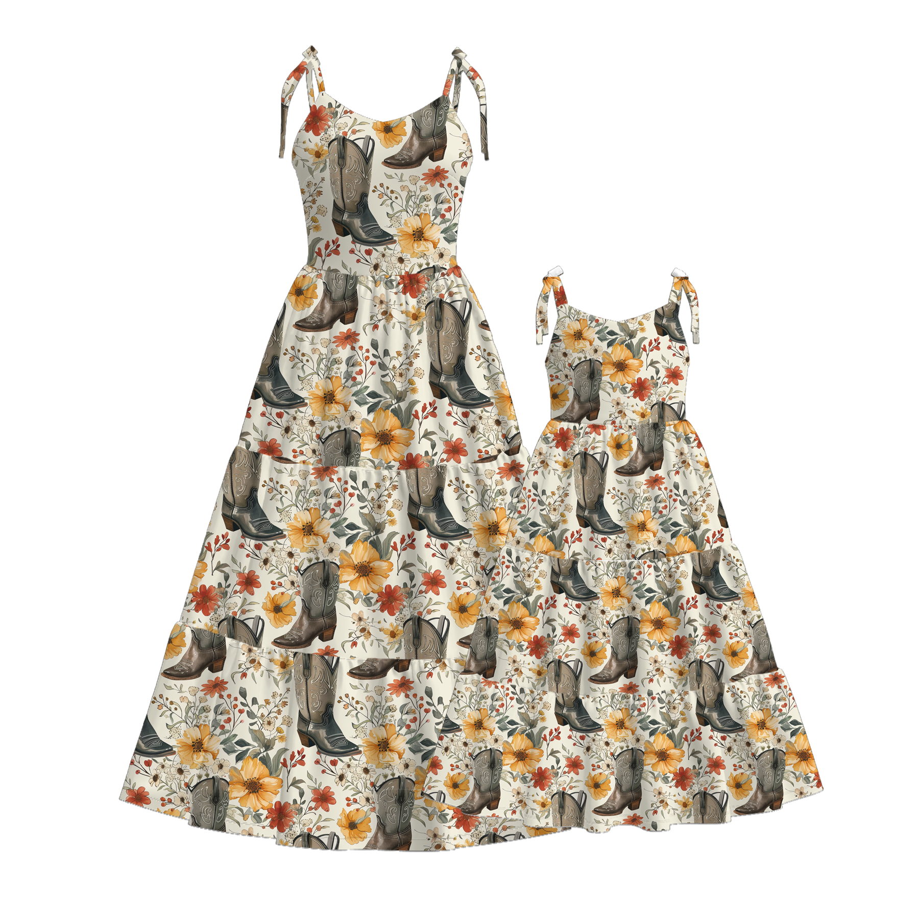 (Pre Order)Mommy and Me Spring&Summer Boots Print MAXI Dress