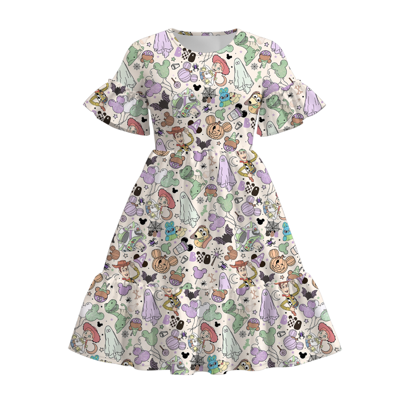 (Pre Order)Family Halloween Cartoon Print Dress,Top&Romper