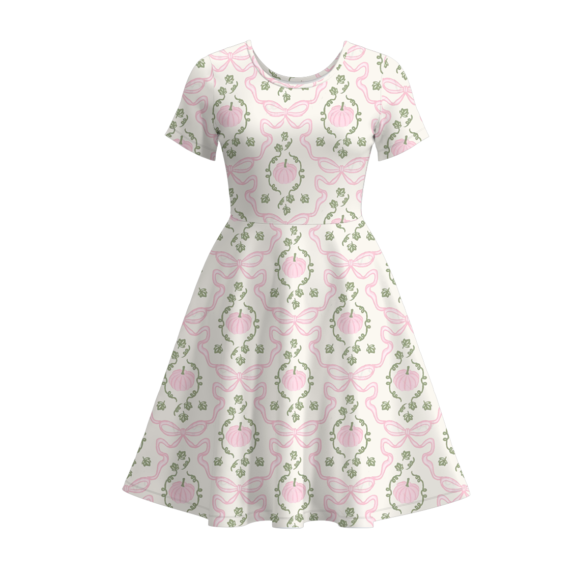 (Pre Order)Mommy and Me Fall Pumpkin&Bow Print Dress