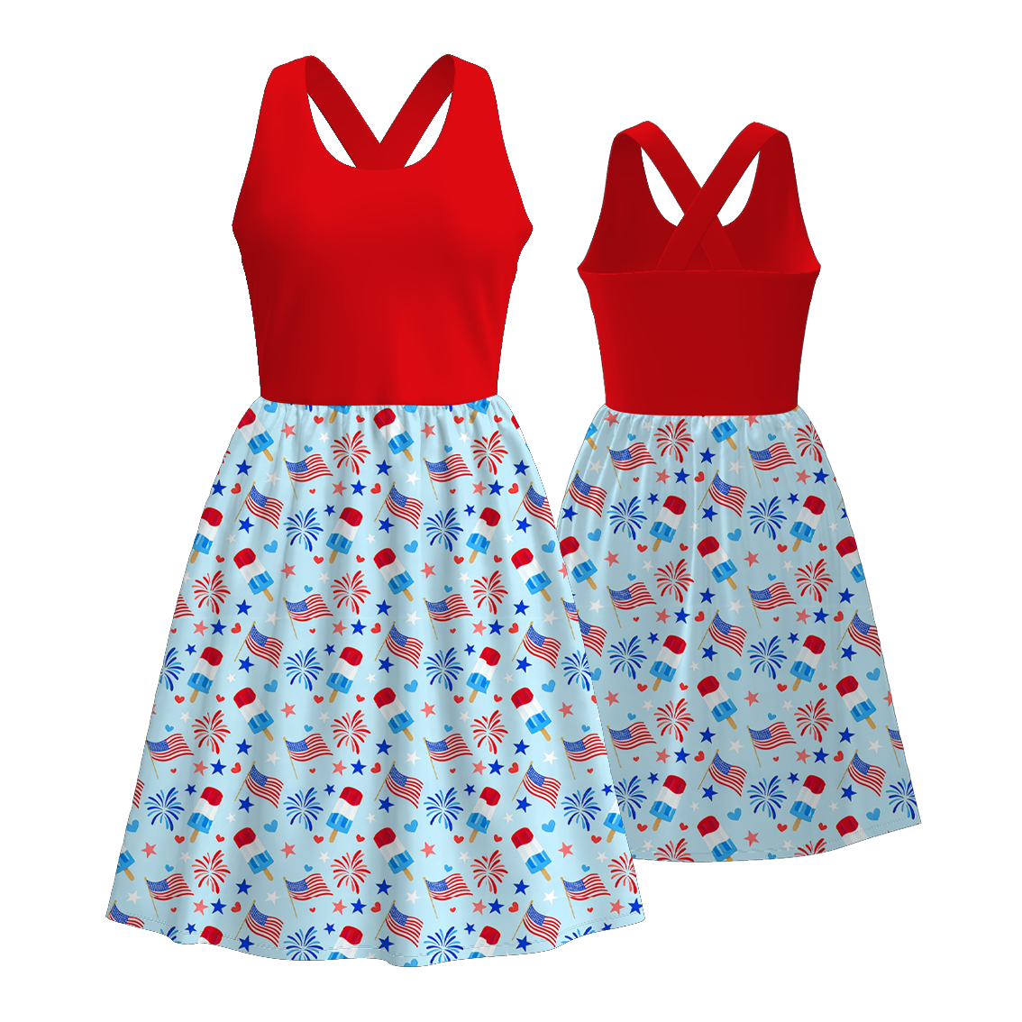 (Pre Order)Family Patriotic Print Dress,Set&Top
