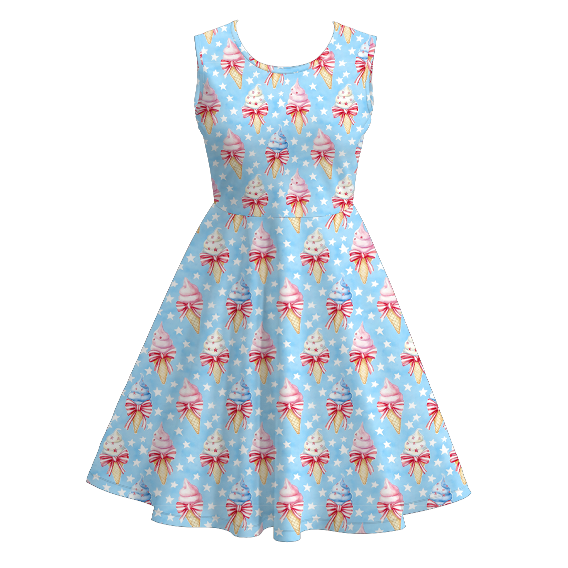 (Pre Order)Mommy and Me Patriotic Ice Cream Print Dress,Set&Pajamas
