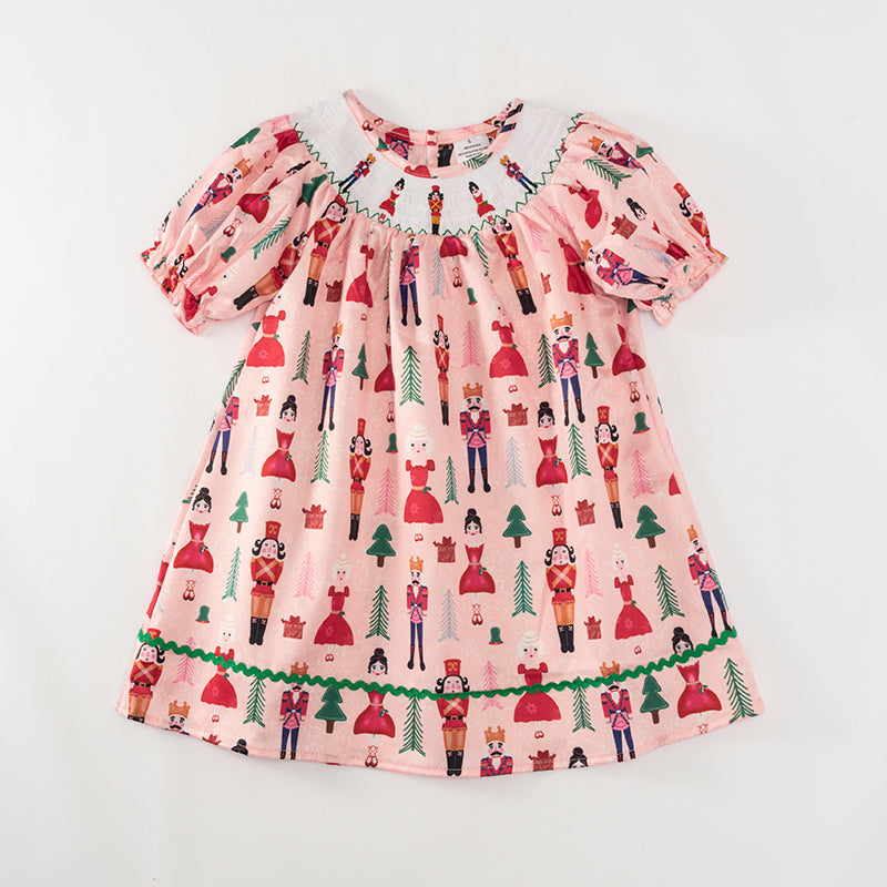 (In Stock)Girls Christmas Embroidery Smocked Dress