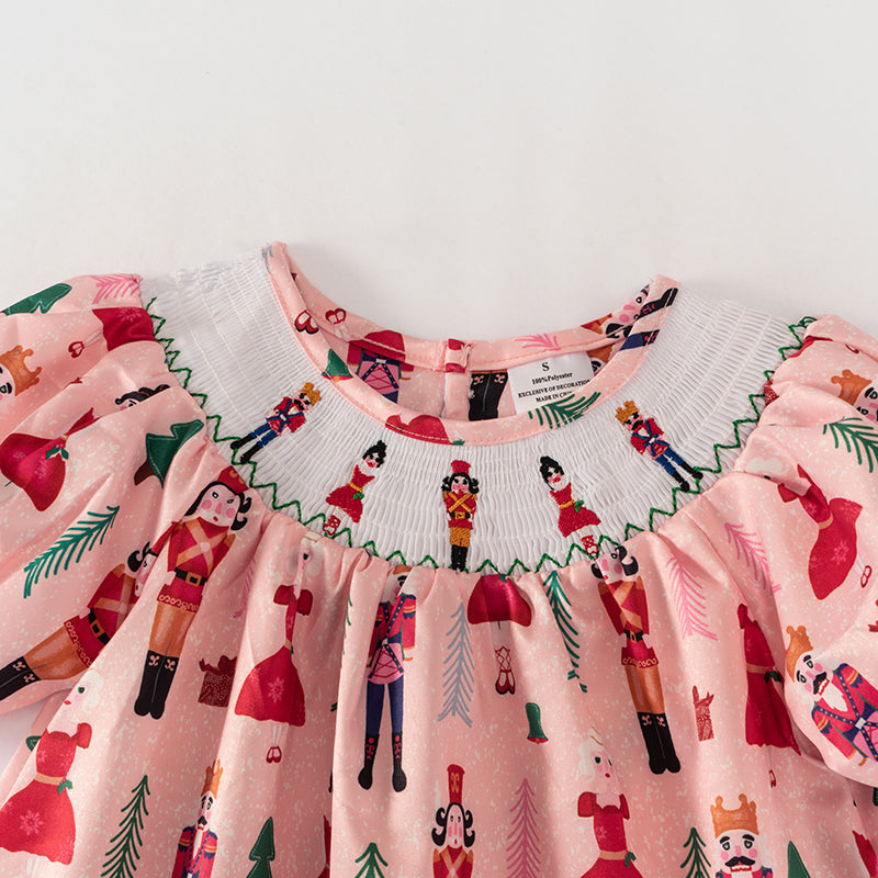 (In Stock)Girls Christmas Embroidery Smocked Dress