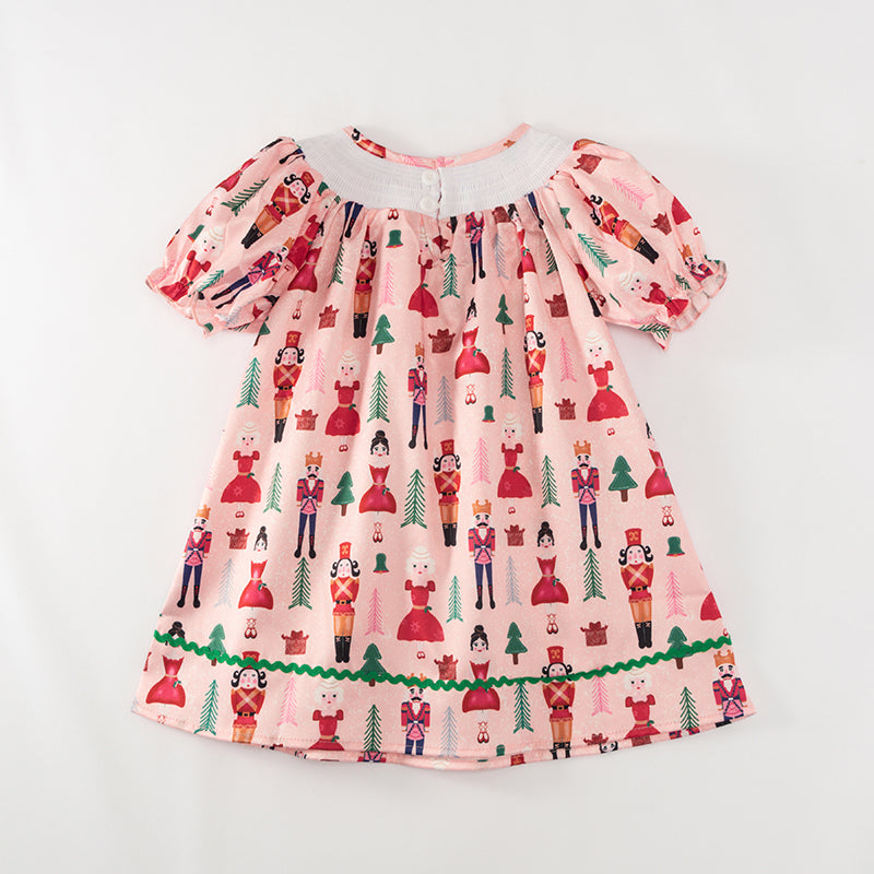 (In Stock)Girls Christmas Embroidery Smocked Dress