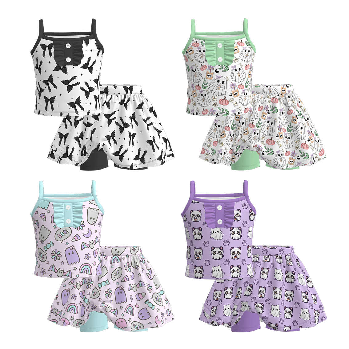 (Pre Order)Girls Halloween Cartoon Print Skort Set
