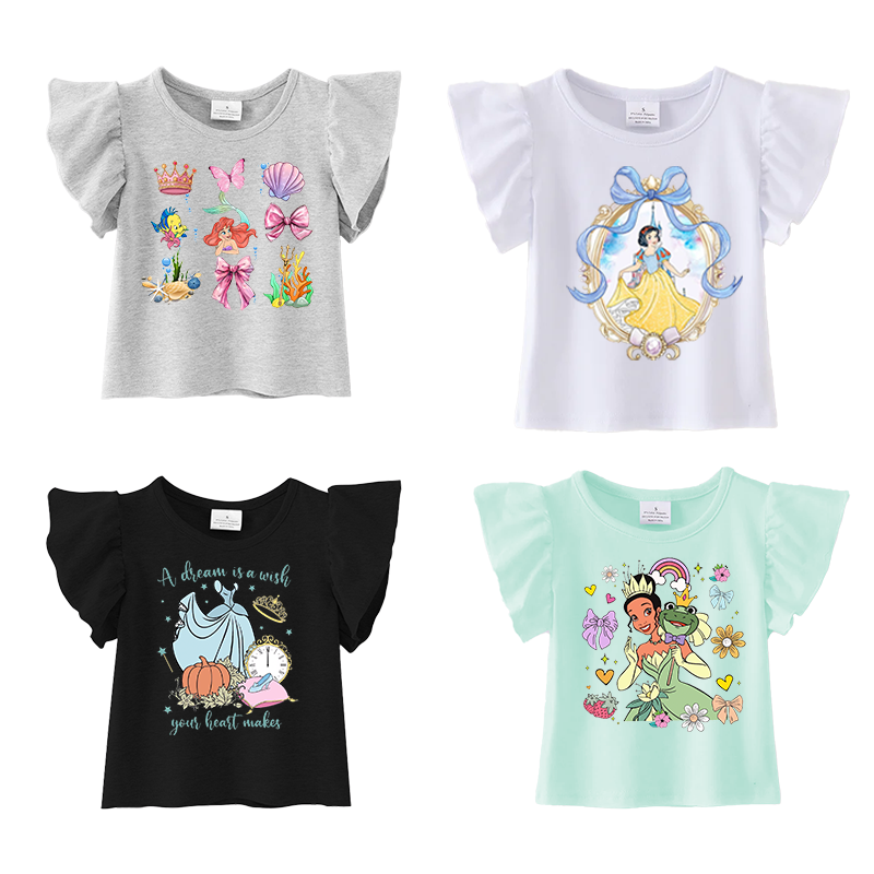 (Pre Order)Girls Spring and Summer Princess Print Ruffles Top