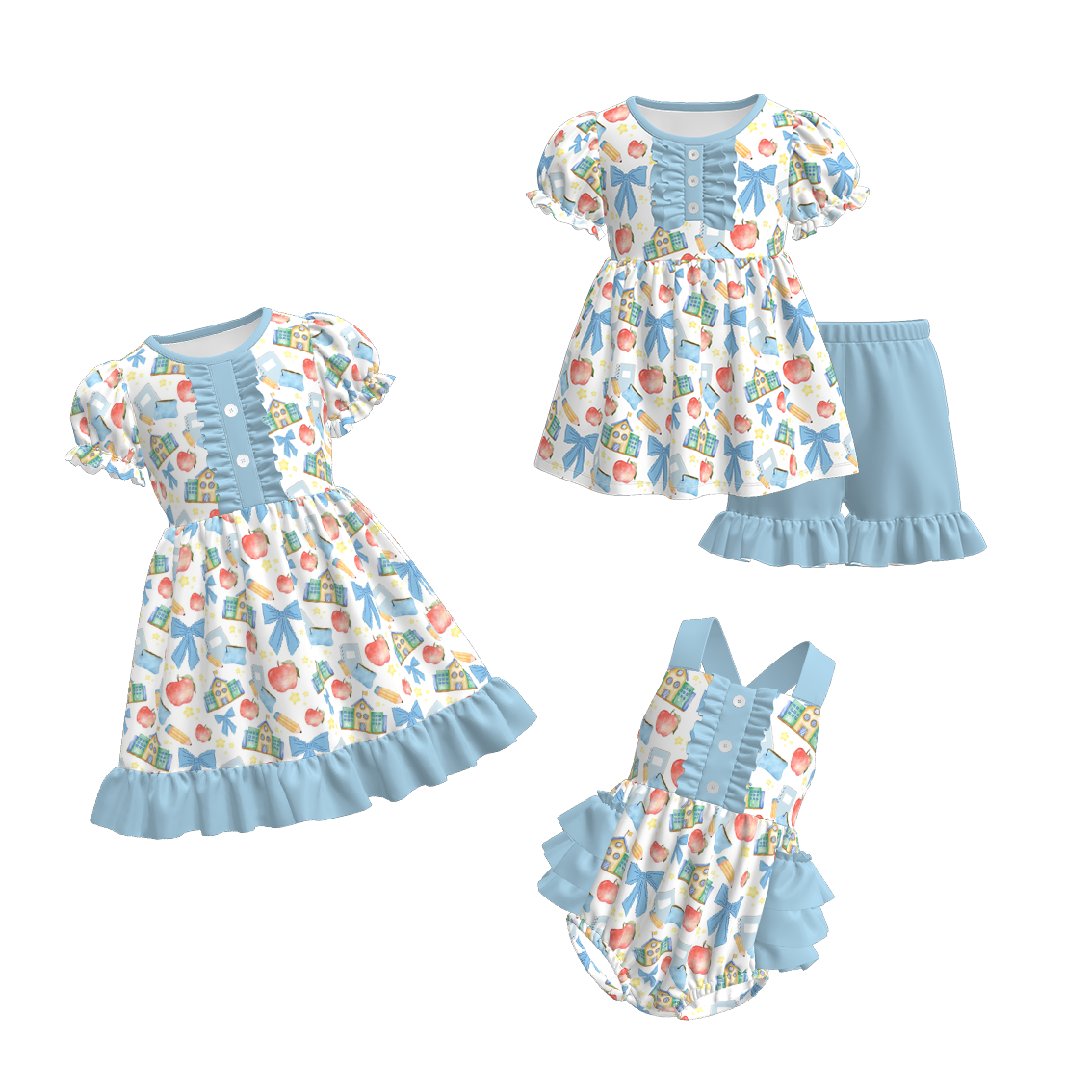 (Pre Order)Sister Summer Back To School Print Dress,Romper&Set
