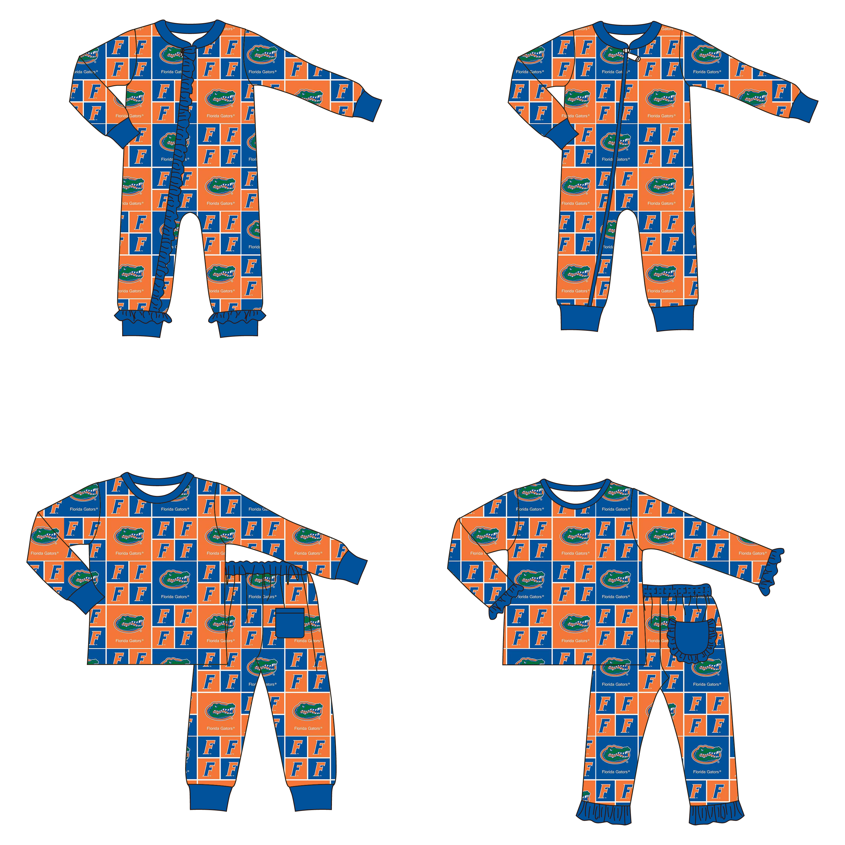 (Pre Order)Family Football Florida Print Pajamas&Romper