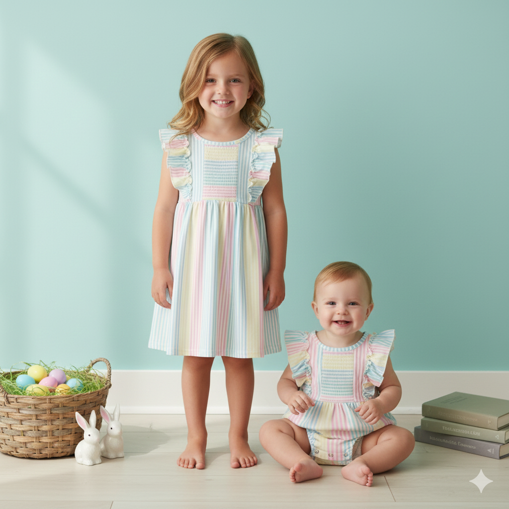 (In Stock)Toddler Girls Easter Ruffle Smocked Romper