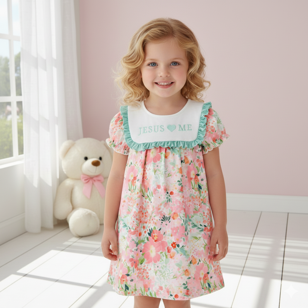 (Pre Order,Prepack Zone)Girls JESUS♥ME Embroidery Dress(Mix Size)