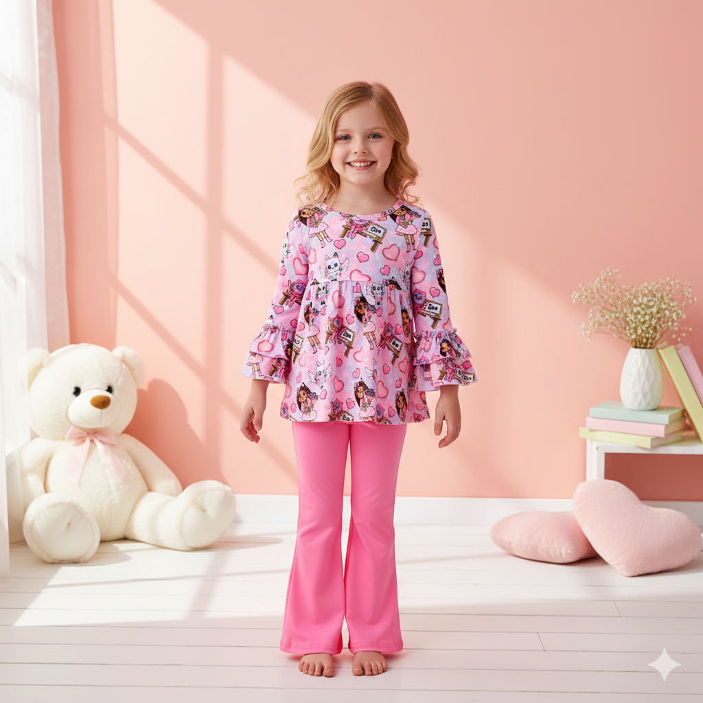 (Pre Order,Prepack Zone)Girls Valentine's Day Cartoon Print Set(Mix Size)