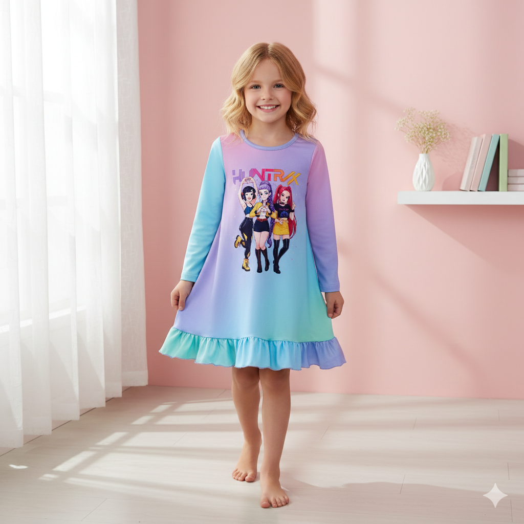 (Pre Order,Prepack Zone)Girls Christmas Movie Character Print Pajamas Dress(Mix Size)