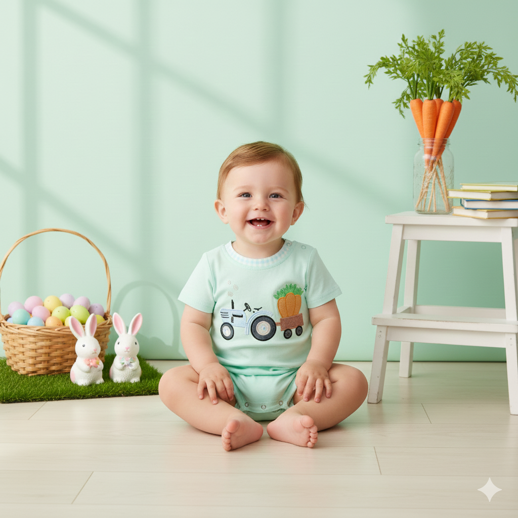(In Stock)Toddler Boys Easter Applique Cotton Romper