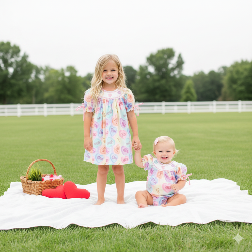 (Pre Order,Prepack Zone)Family Valentine's Day Embroidery Dress&Romper(Mix Size)