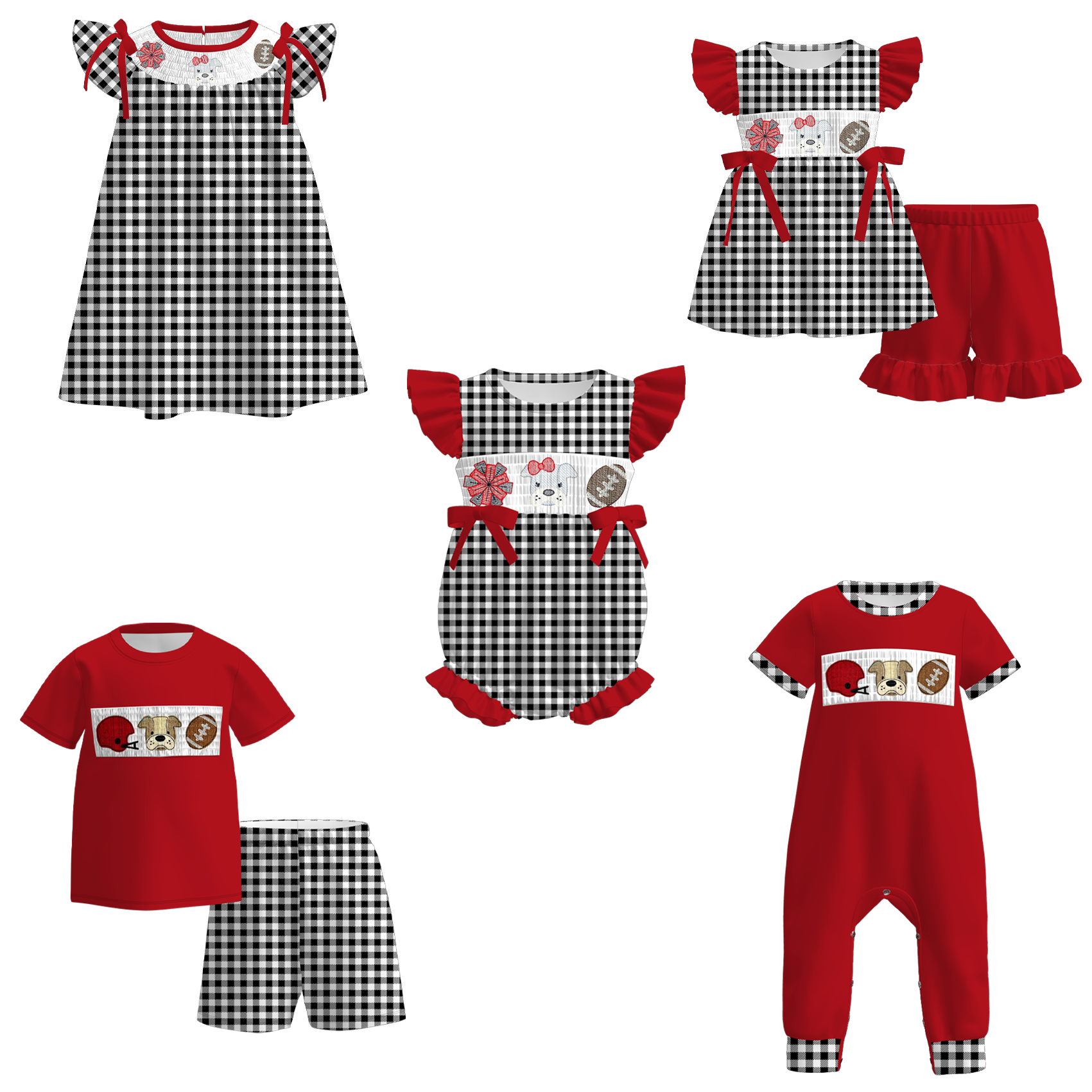 (Pre Order)Family Football Georgia Embroidery Smocked Dress,Set&Romper