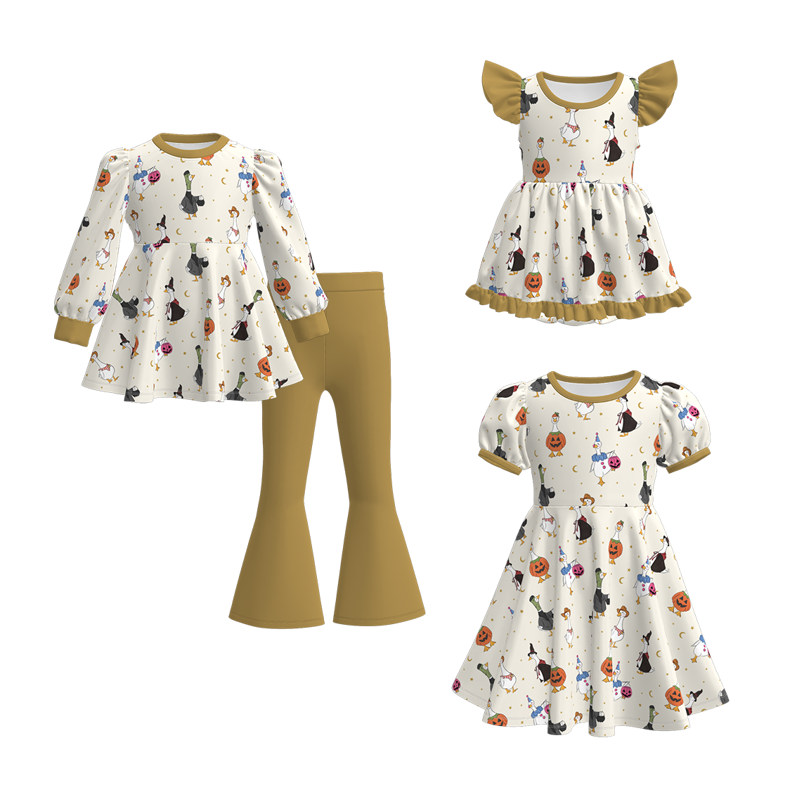 (Pre Order)Family Halloween Cartoon Print Dress,Set&Romper