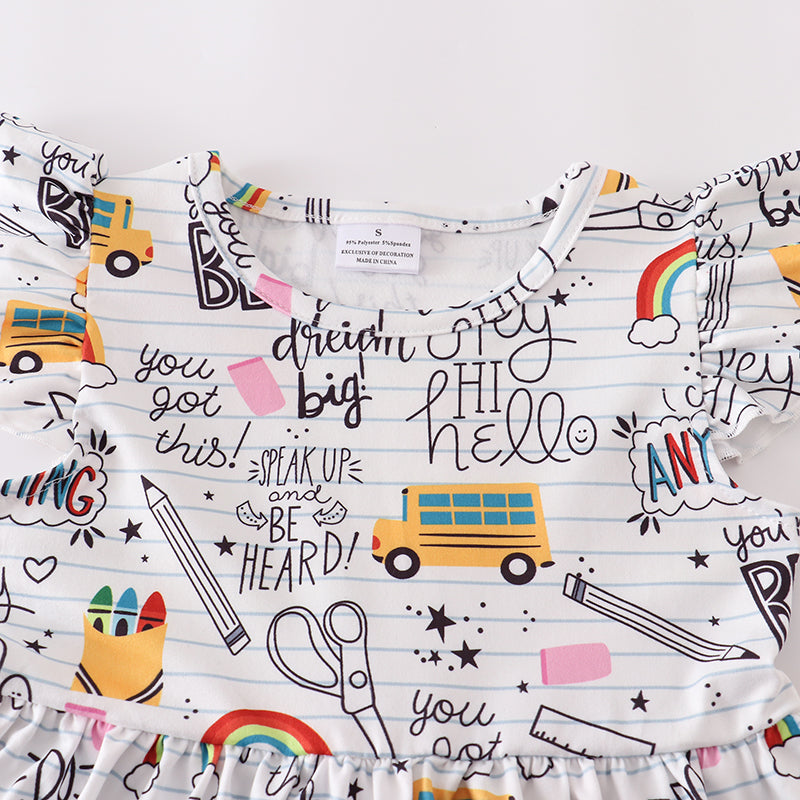 (Pre Order)Mommy and Me Summer Back To School White Stripe Print Dress