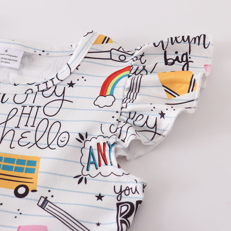 (Pre Order)Mommy and Me Summer Back To School White Stripe Print Dress