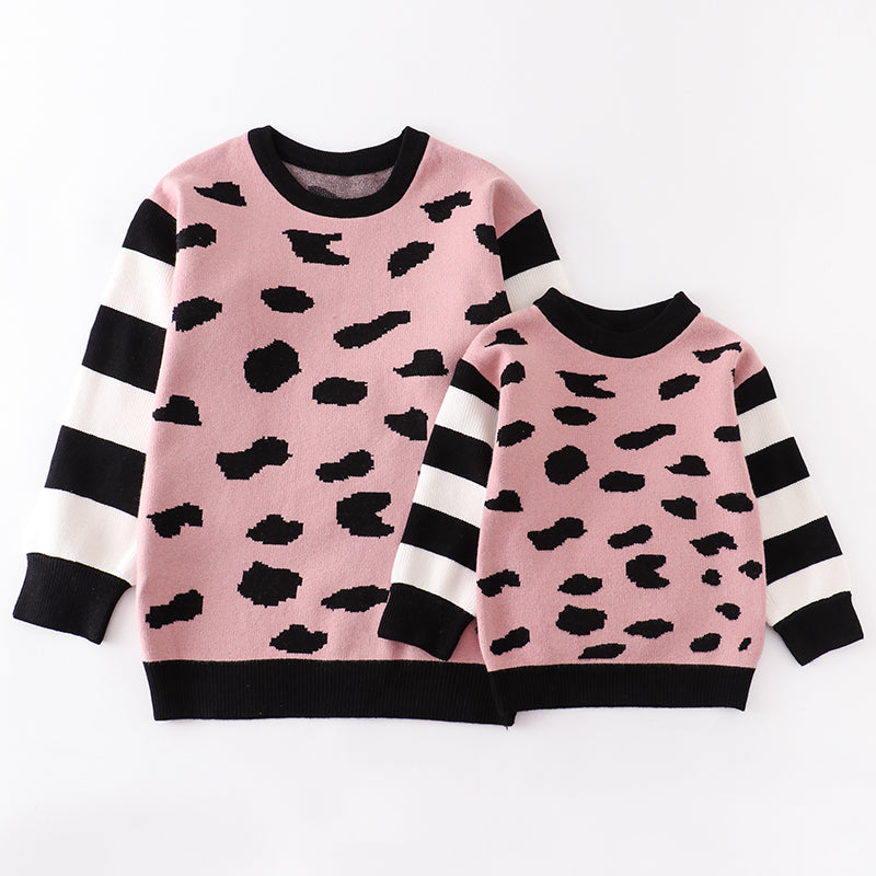 (In Stock Q7-2-2)Mommy and Me Fall Leopard Print Sweatshirt