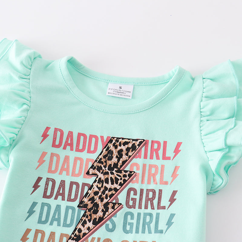 (In Stock E11-01-02)Girls Mint Lightning Print Leopard Capris Set