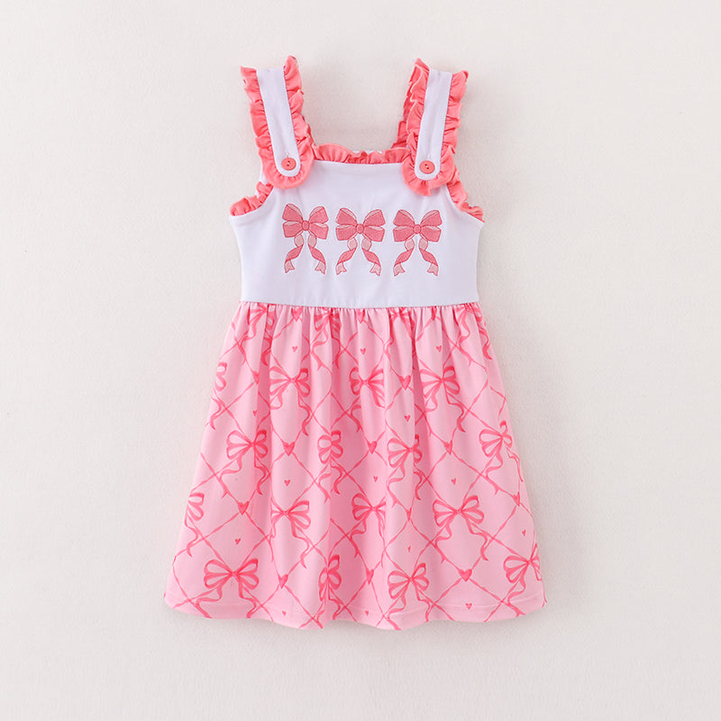 (In Stock)Girls Spring and Summer Bow Embroidery Slip Dress