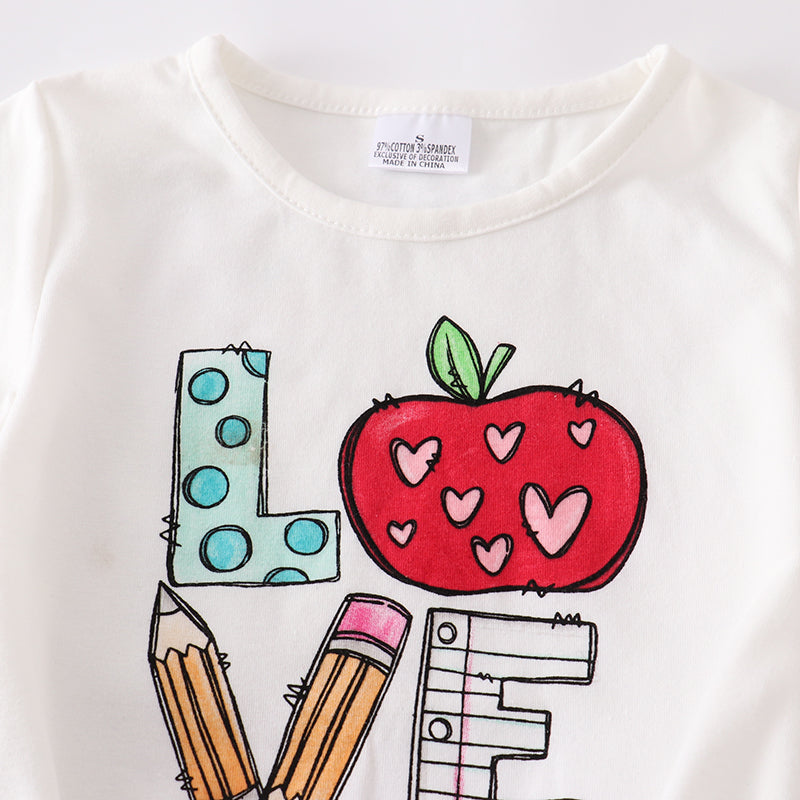 (In Stock)Girls Summer Back To School Love Apple Denim Set