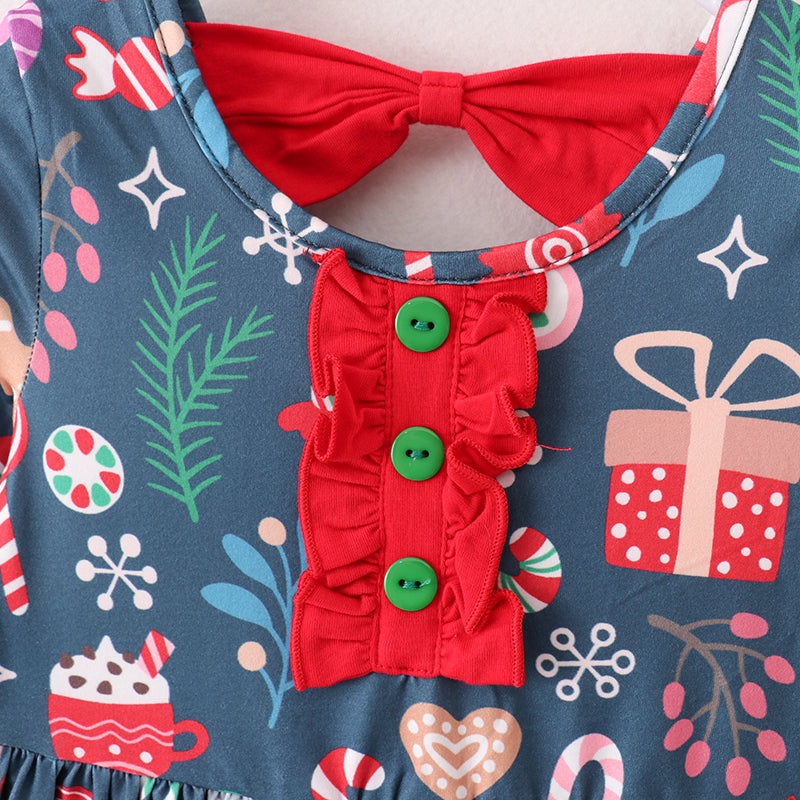 (In Stock L25-02-02)Girls Christmas Print Dress