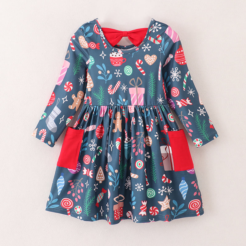 (In Stock L25-02-02)Girls Christmas Print Dress