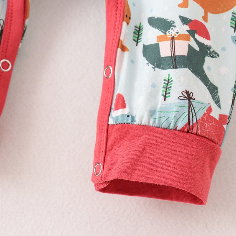 (In Stock G25-1-3)Baby Boys Christmas Dinosaur Print Romper