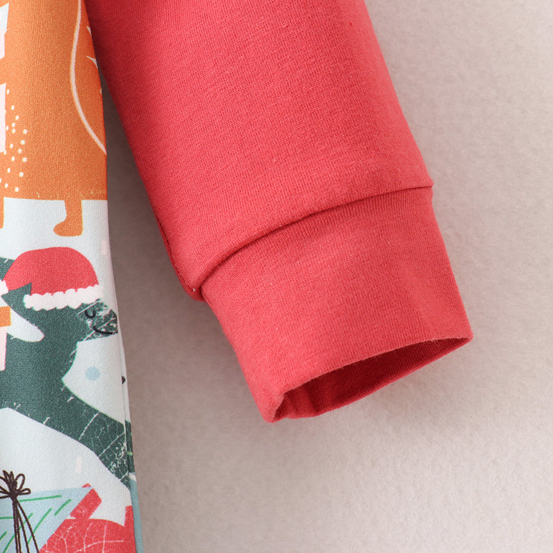 (In Stock G25-1-3)Baby Boys Christmas Dinosaur Print Romper