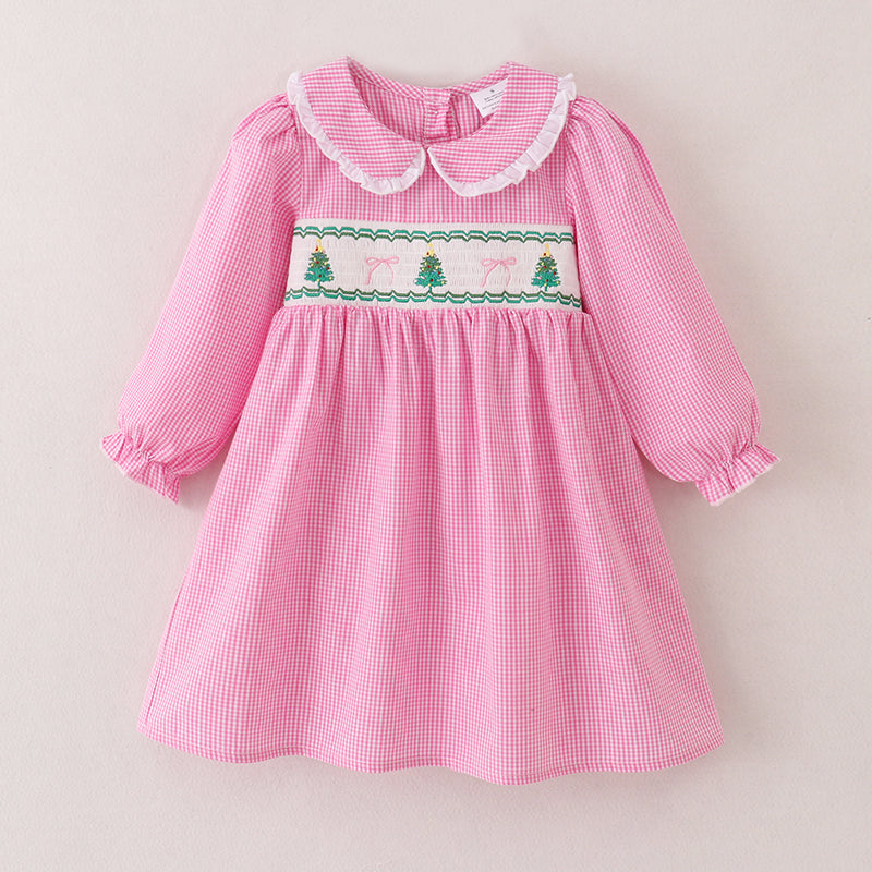 (In Stock E36-2-2)Girls Christmas Embroidery Smocked Dress